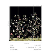 Chinoiserie Magnolia Mural - Matt Black