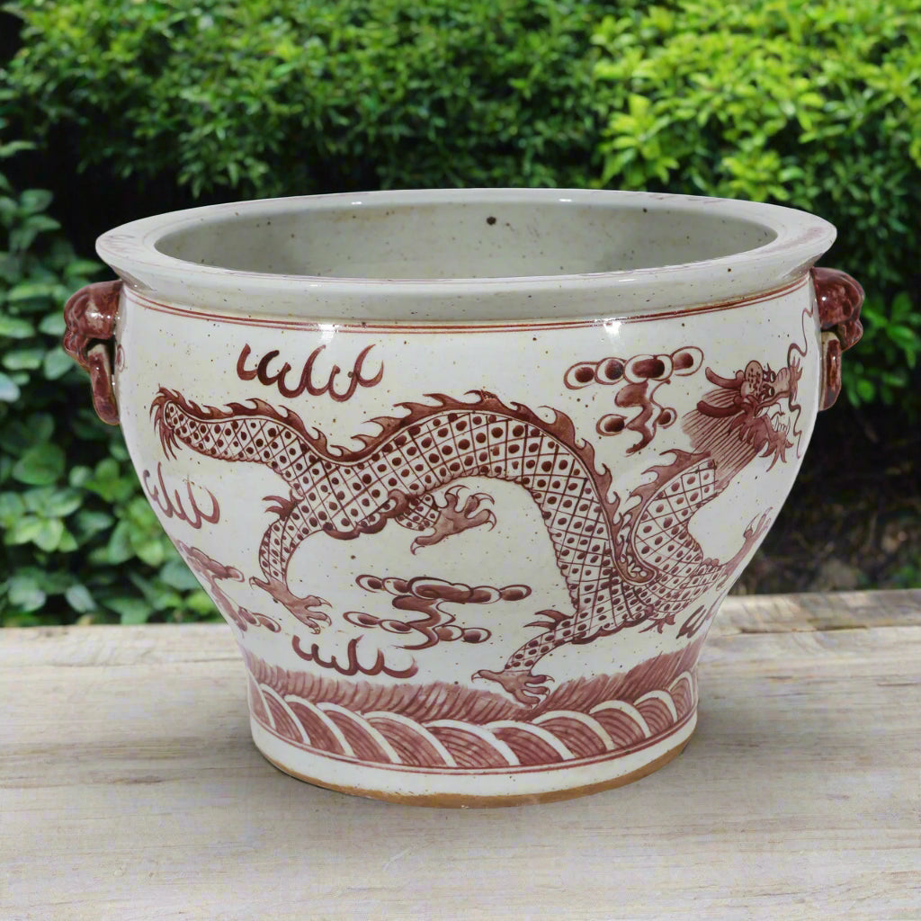 Boxwood Rustic Maroon Red Dragon Planter