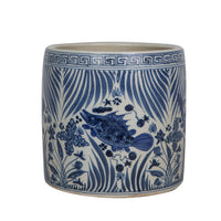 Blue And White Fish Lotus Greek Key Pot