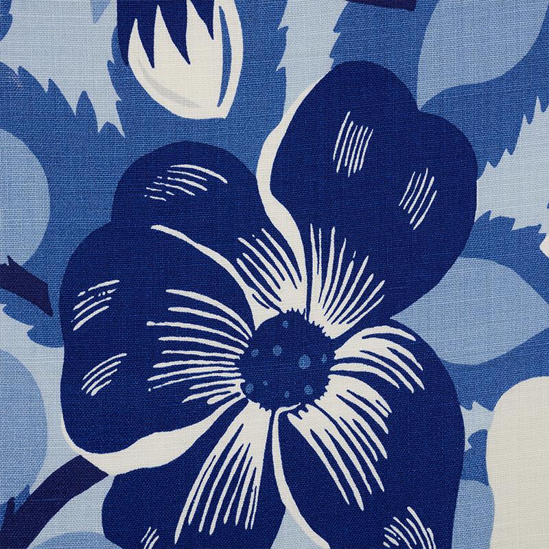 Schumacher Magnolias Fabric in Blues