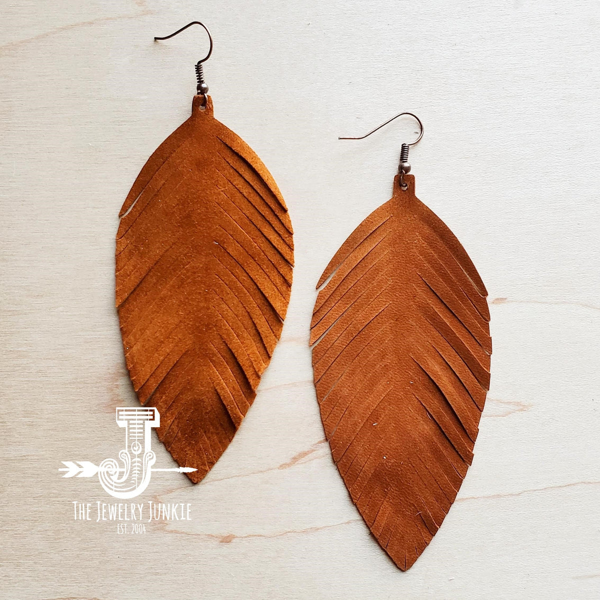 Tan Suede Feather Earrings (200p) by The Jewelry Junkie