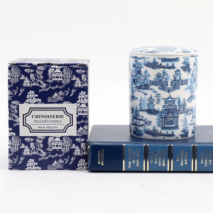 Blue and White chinoiserie candle