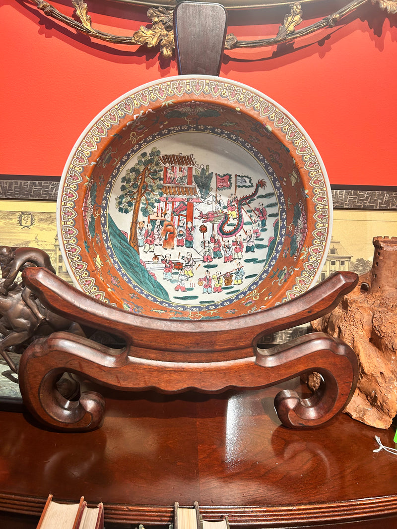 Vintage Chinese Porcelain Bowl with Qing Stand