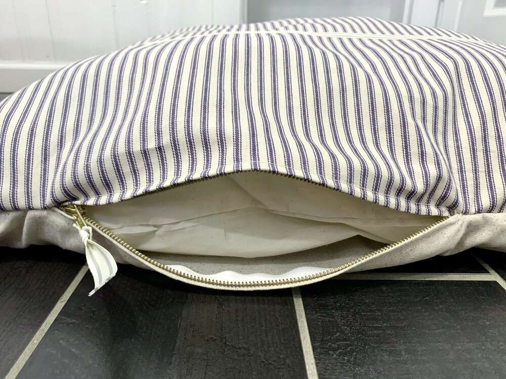 Naval Rigging Vintage Farmhouse Navy Ticking Dog Bed