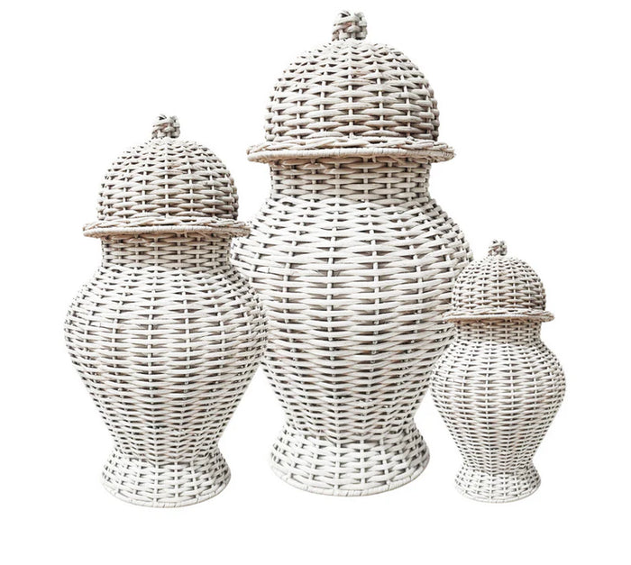 Boxwood Greek White Rattan Jar