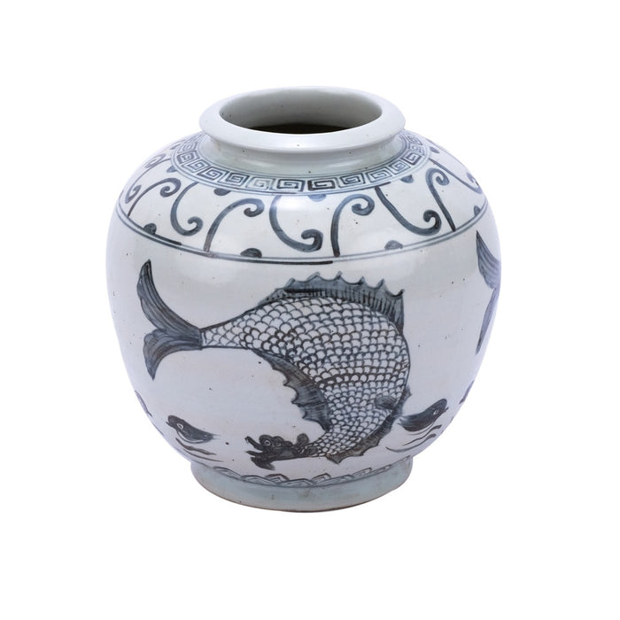 Indigo Yuan Fish Open Top Porcelain