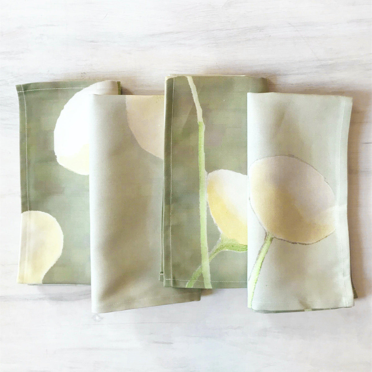 Napkin Set: Cream Flowers on Mist