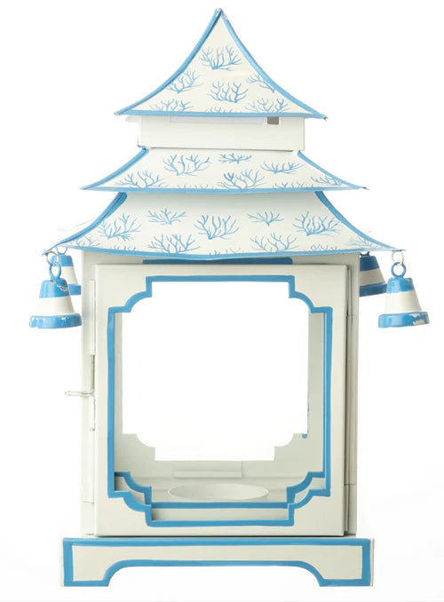 Boxwood Coral Light Blue & White Pagoda Lantern