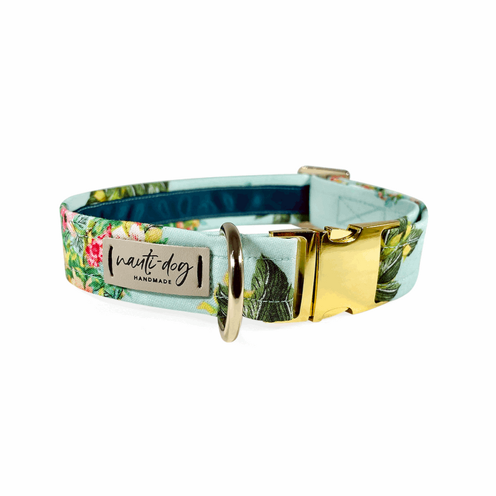 Piña Tropical Floral Pineapple Buckle & Martingale Dog Collar by Nauti-dog Handmade